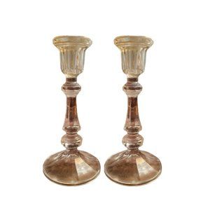 2 crystal glass candle sticks